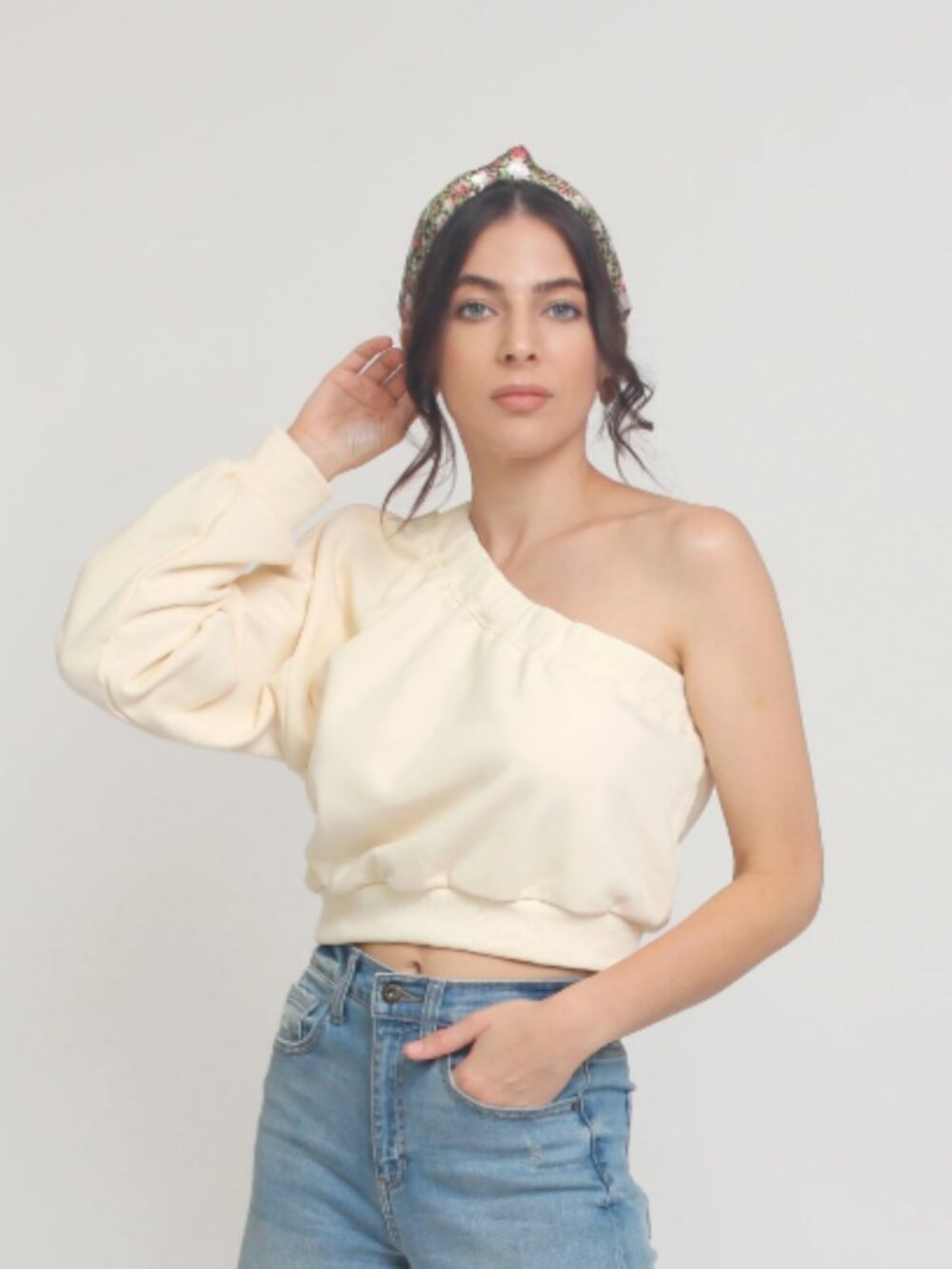 The Vintage Shop NWT one shoulder cream sweatshirt